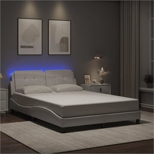 vidaXL 53.9&quotx74.8&quot Zadar Bed Frame with LED without Mattress in White