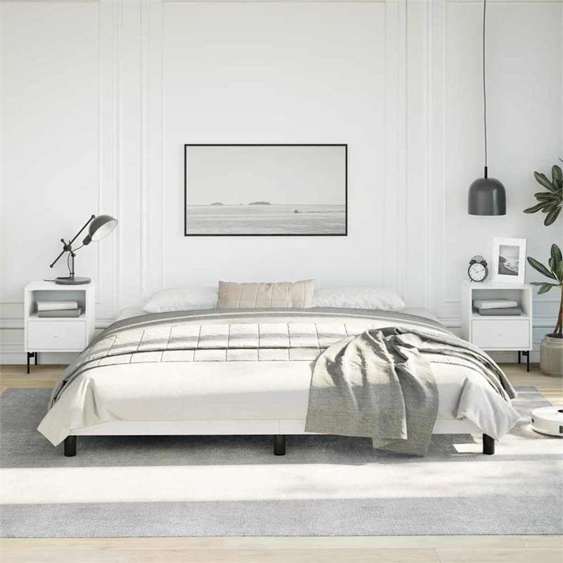 vidaXL King Faux Leather Engineered Wood Bed Frame in White