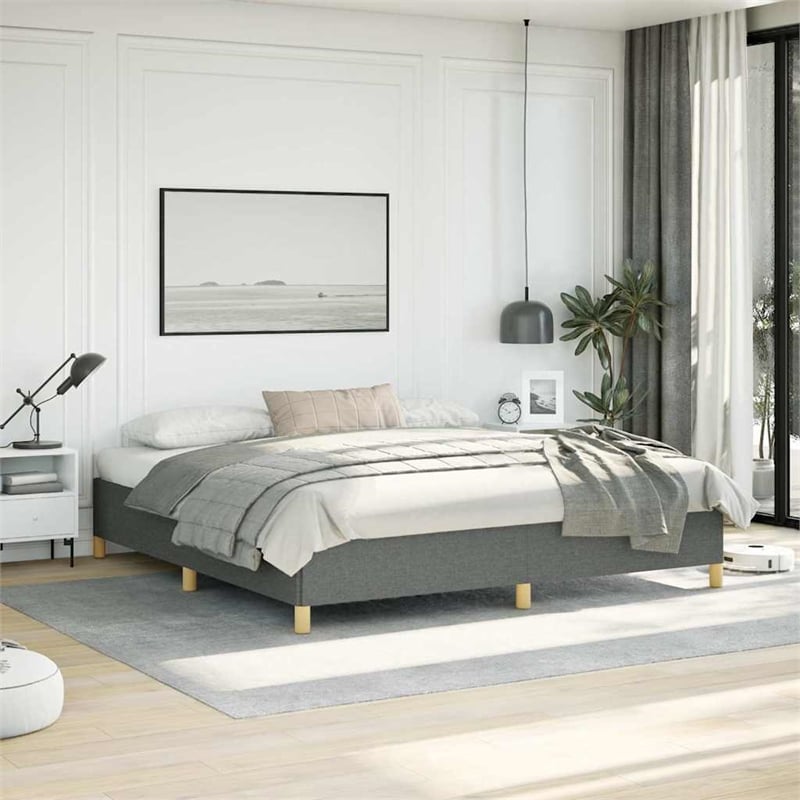 vidaXL Engineered Wood King Bed Frame in Dark Gray Fabric