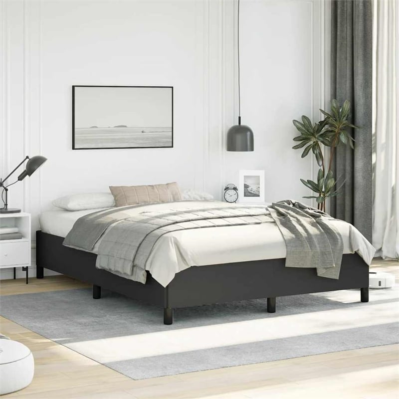 vidaXL Engineered Wood Faux Leather Queen Bed Frame in Black