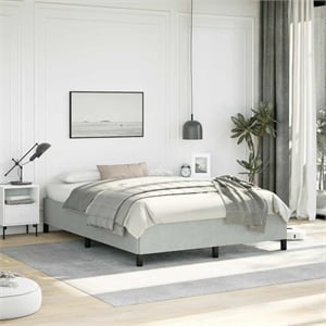vidaXL Engineered Wood Faux Leather Full Bed Frame in Light Gray