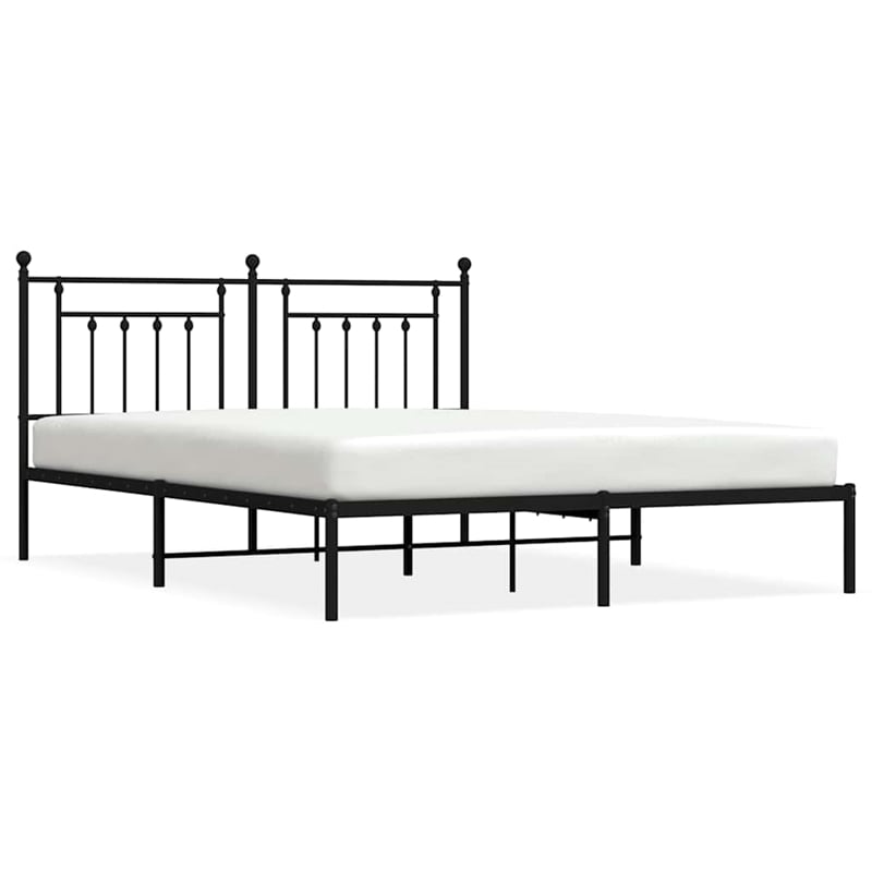 vidaXL Rectangular Powder-Coated Steel Full Bed Frame in Black