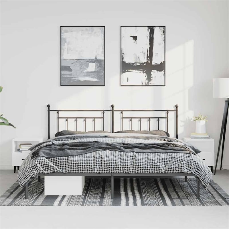 vidaXL Rectangular Powder-Coated Steel Full Bed Frame in Black