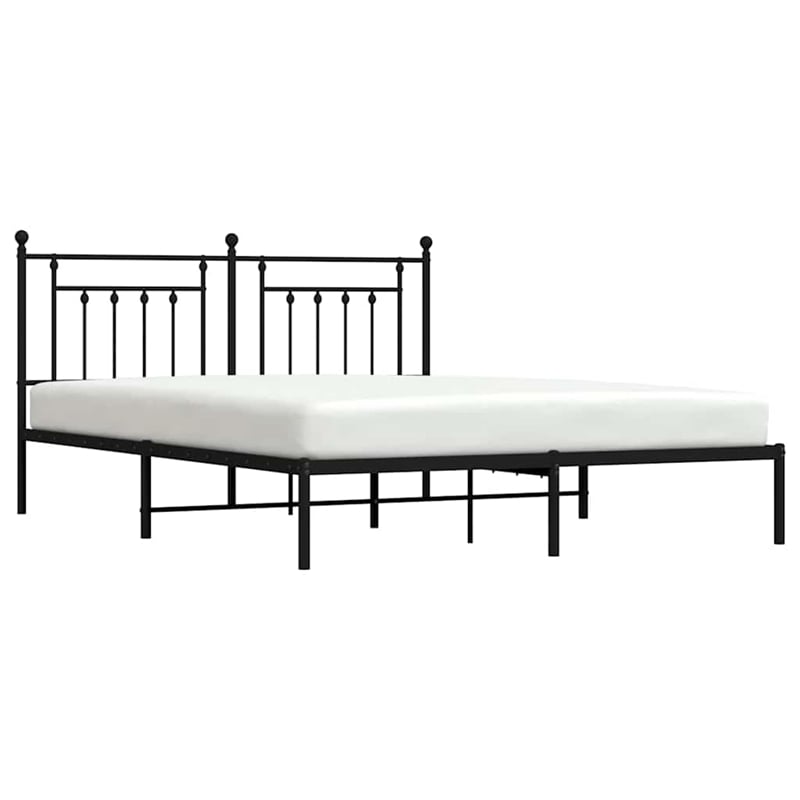 vidaXL Rectangular Powder-Coated Steel Full Bed Frame in Black