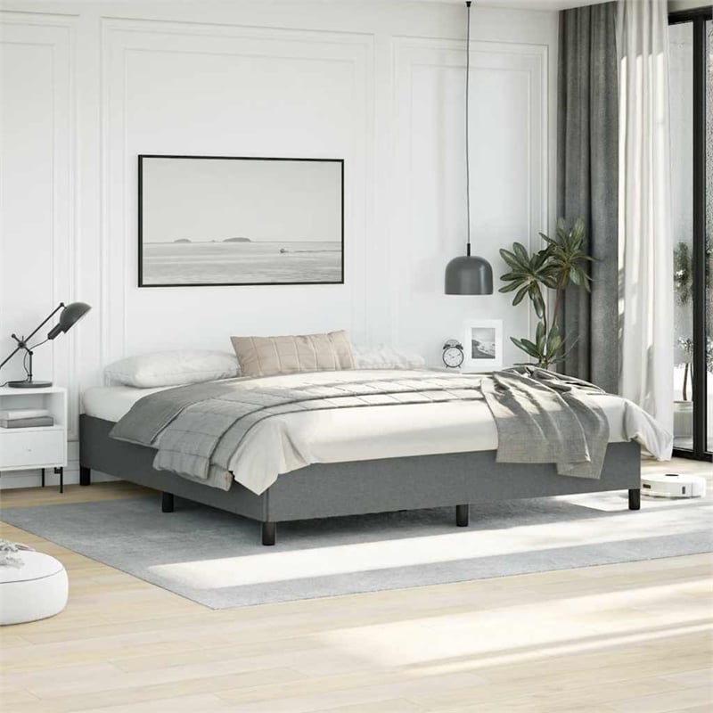 vidaXL Engineered Wood King Bed Frame in Dark Gray Fabric