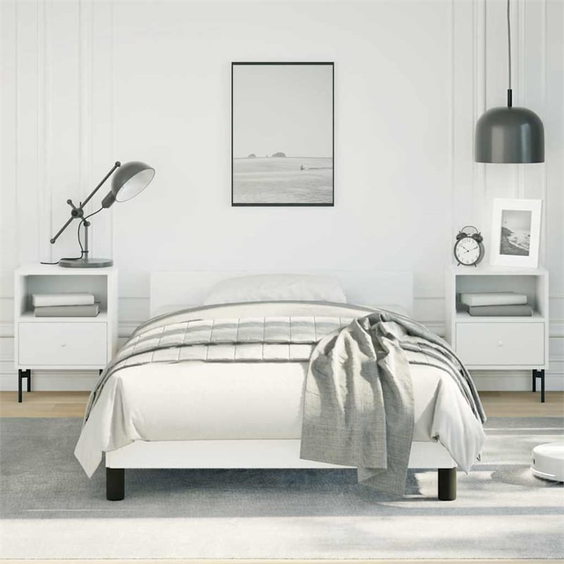 vidaXL Twin Faux Leather Bed Frame With Headboard in White