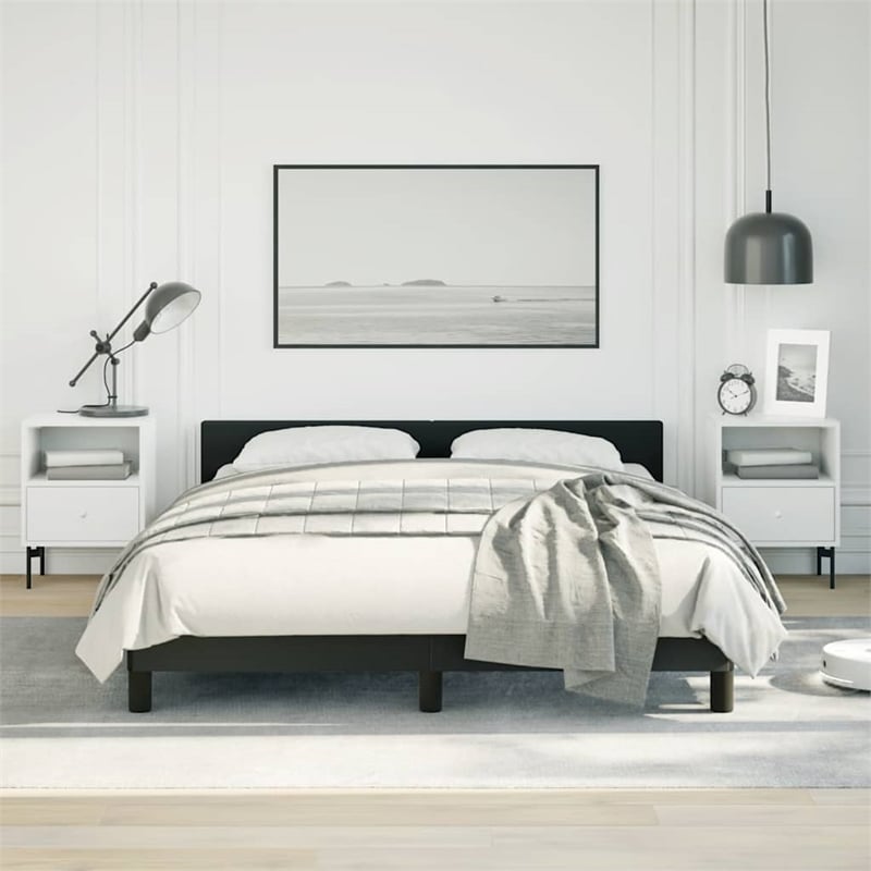 vidaXL Engineered Wood Faux Leather Queen Bed Frame in Black