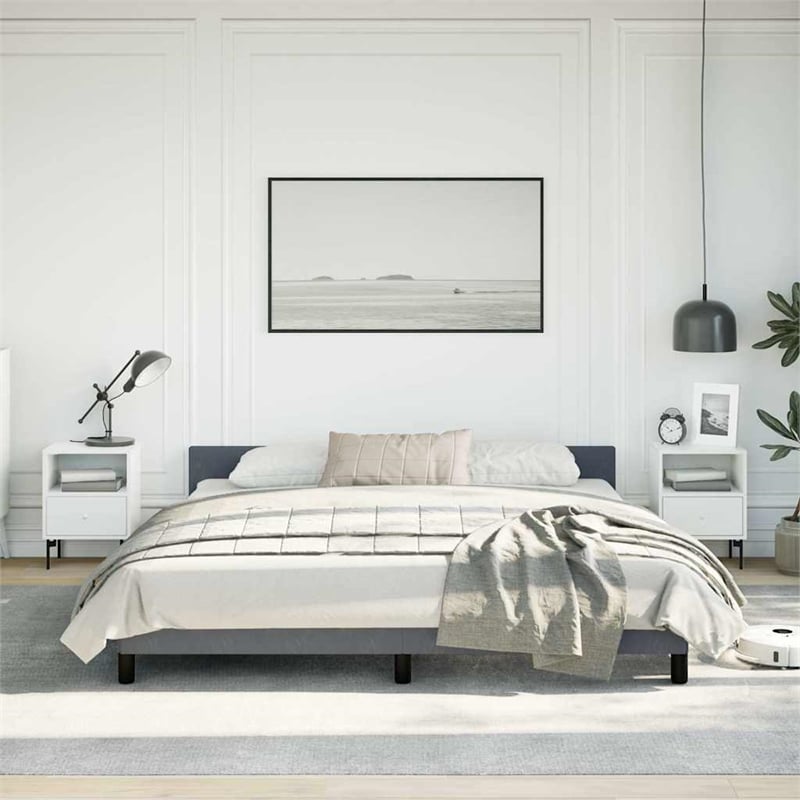 vidaXL Engineered Wood California King Bed Frame with Headboard in Dark Gray
