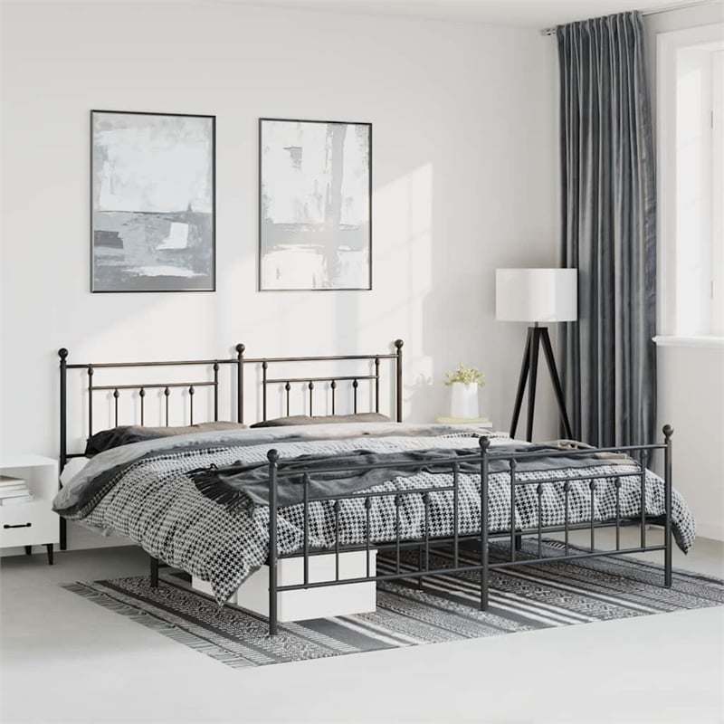 vidaXL 72 x 84 Powder-Coated Steel Bed Frame in Black