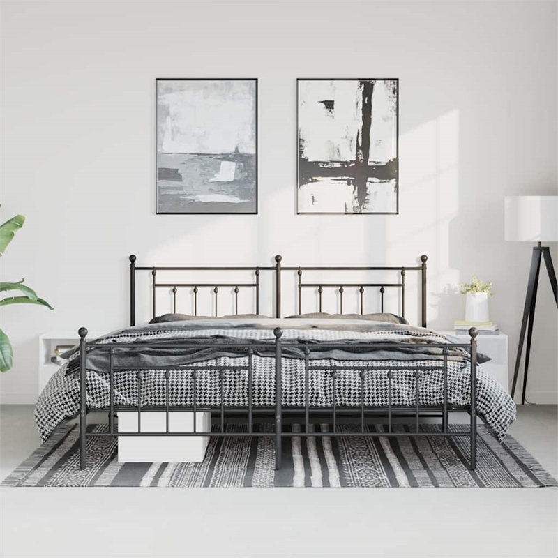vidaXL 72 x 84 Powder-Coated Steel Bed Frame in Black