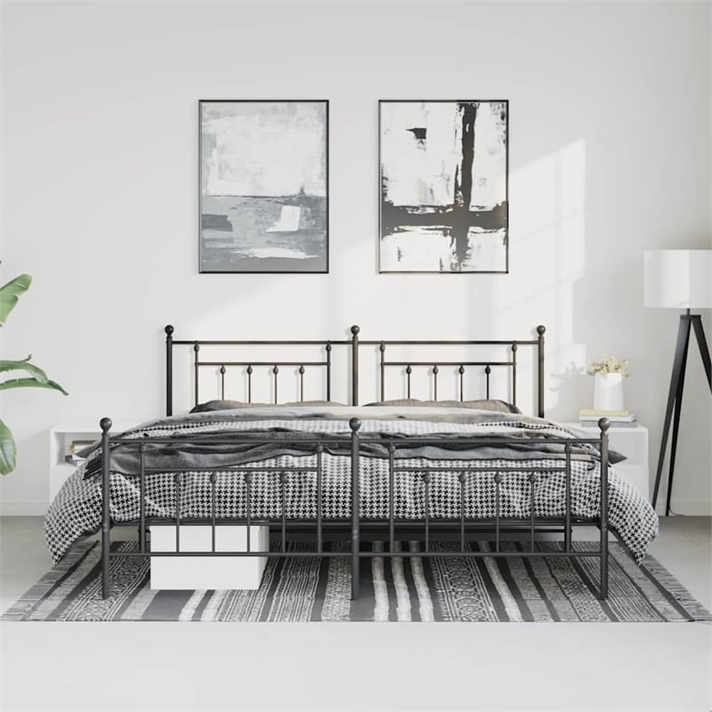 vidaXL Rectangular Industrial Steel Full Bed Frame in Black