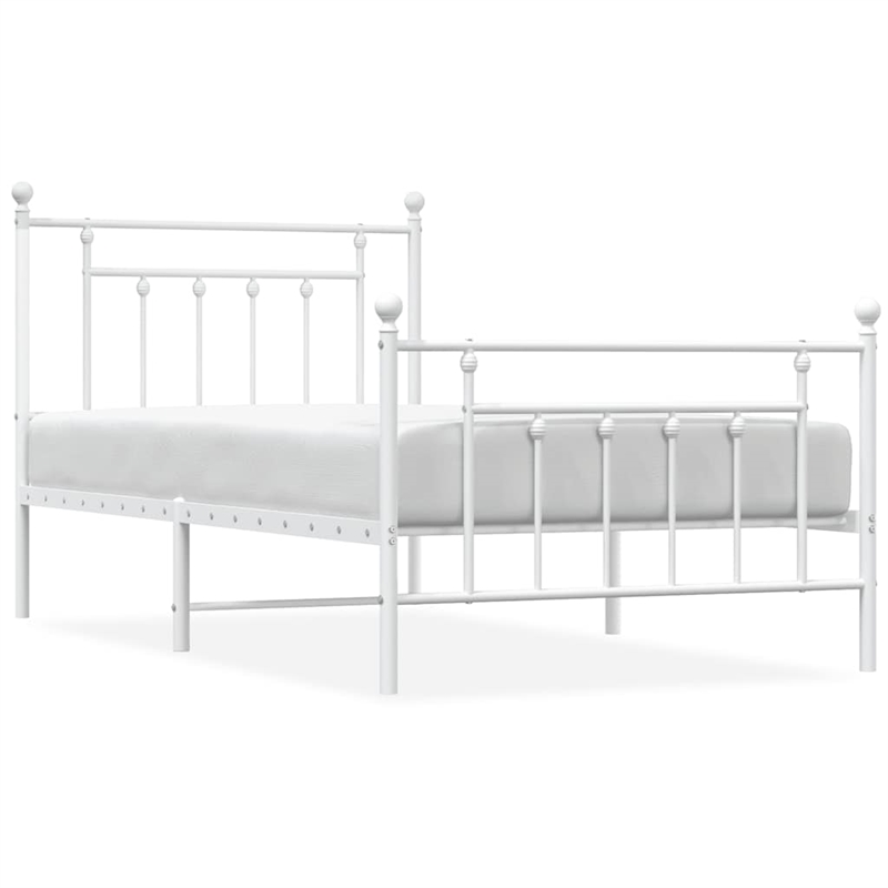 vidaXL Powder-Coated Steel Single Bed Frame in White