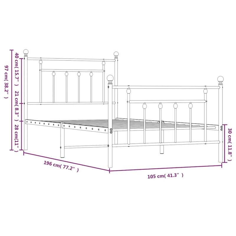 vidaXL Powder-Coated Steel Single Bed Frame in White