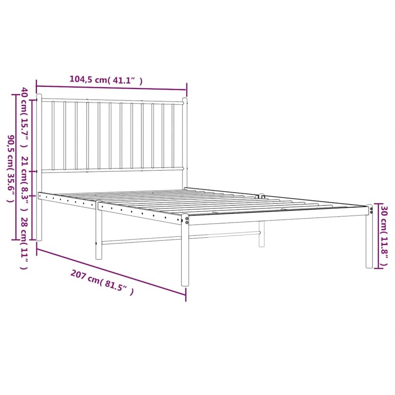 vidaXL Rectangular 39.4 x 78.7 Steel Bed Frame in Black