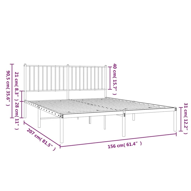 vidaXL Powder-Coated Steel King Size Bed Frame in Black