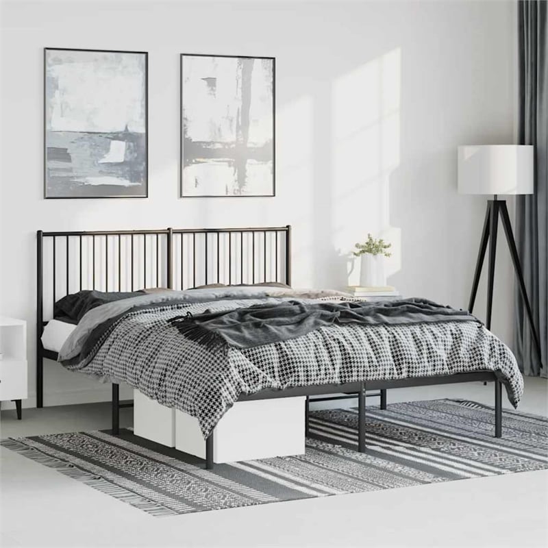 vidaXL Powder-Coated Steel King Size Bed Frame in Black