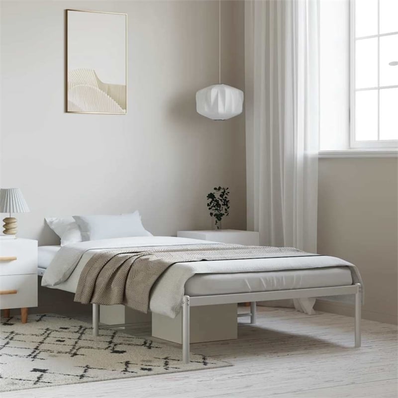 vidaXL Powder-Coated Steel Single Bed Frame in White Steel