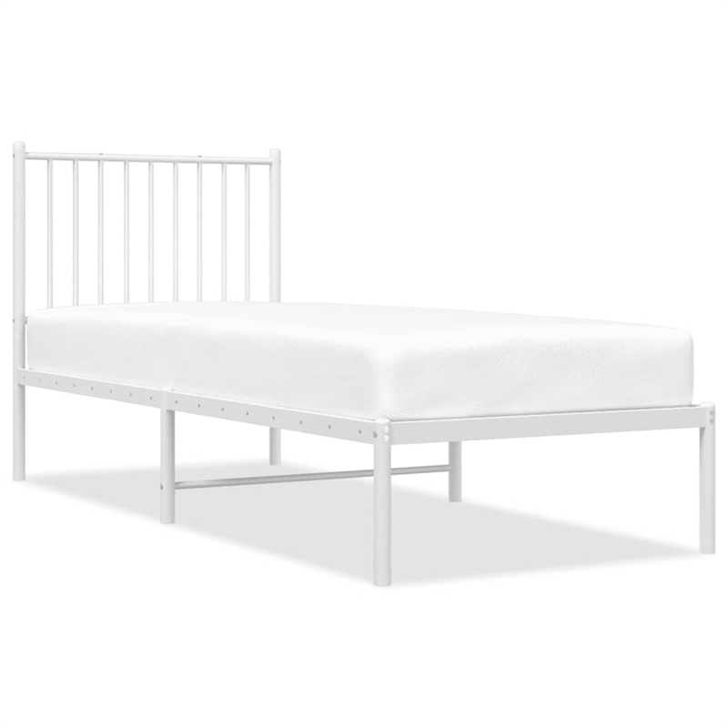 vidaXL Rectangular Small Steel Single Bed Frame in White