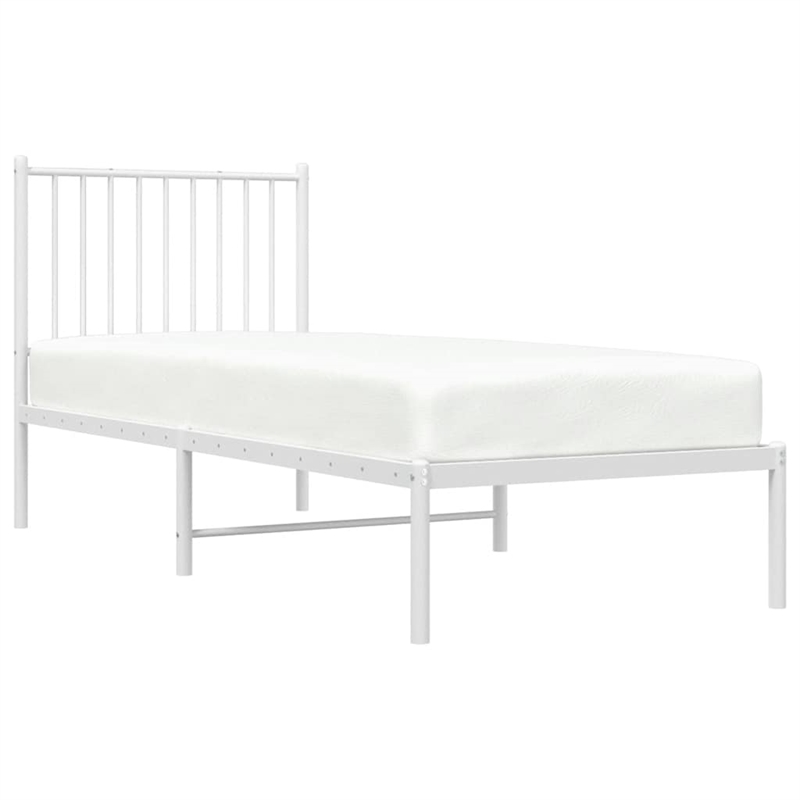 vidaXL Rectangular Small Steel Single Bed Frame in White