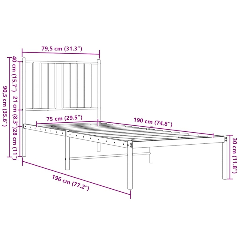 vidaXL Rectangular Small Steel Single Bed Frame in White