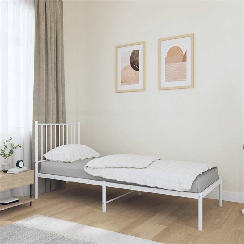 vidaXL Rectangular Small Steel Single Bed Frame in White
