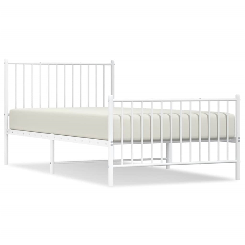 vidaXL Powder-Coated Steel Twin Bed Frame in White