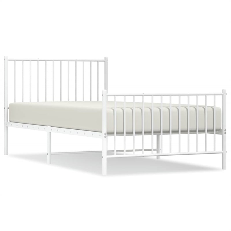 vidaXL Powder-Coated Steel Twin Bed Frame in White