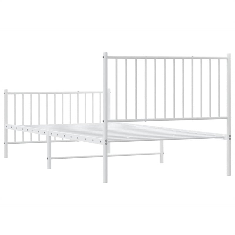 vidaXL Powder-Coated Steel Twin Bed Frame in White