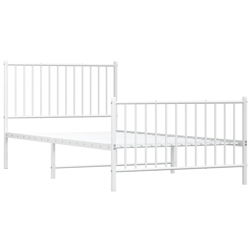 vidaXL Powder-Coated Steel Twin Bed Frame in White