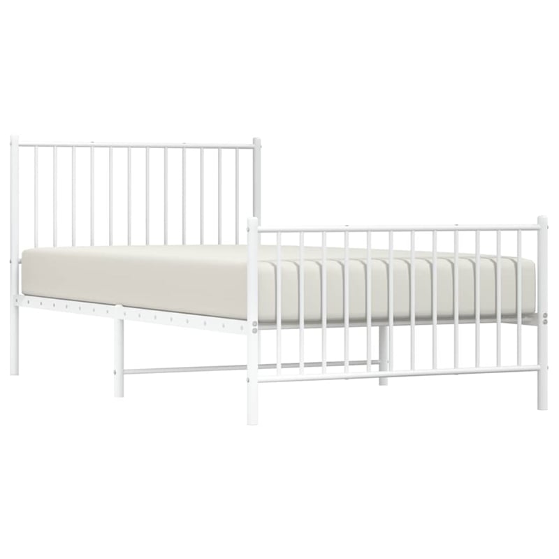 vidaXL Powder-Coated Steel Twin Bed Frame in White