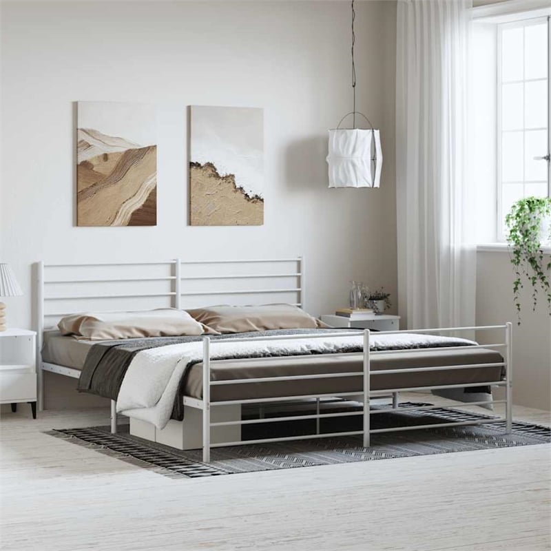 vidaXL 76 x 80 Steel Extra Long Bed Frame in White