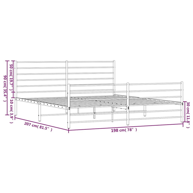 vidaXL 76 x 80 Steel Extra Long Bed Frame in White