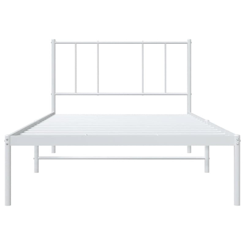 vidaXL Rectangular Powder-Coated Steel Twin Bed Frame in White
