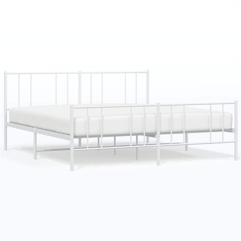 vidaXL 72x84 Powder-Coated Steel Bed Frame in White