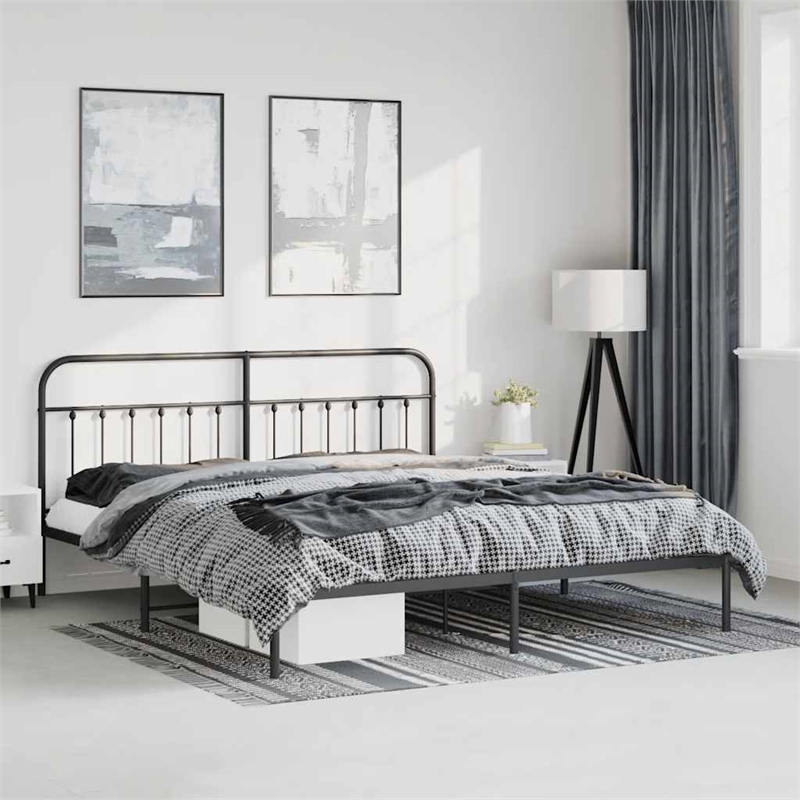 vidaXL Rectangular Steel Full Durable Bed Frame in Black