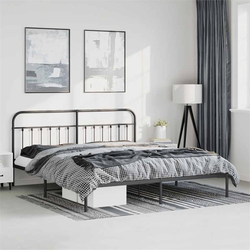 vidaXL Rectangular 76.0 x 80.0 Steel Bed Frame in Black
