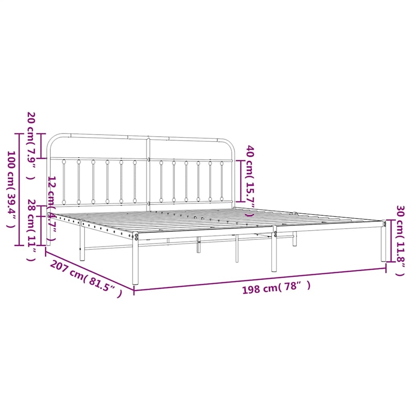 vidaXL Rectangular 76.0 x 80.0 Steel Bed Frame in Black
