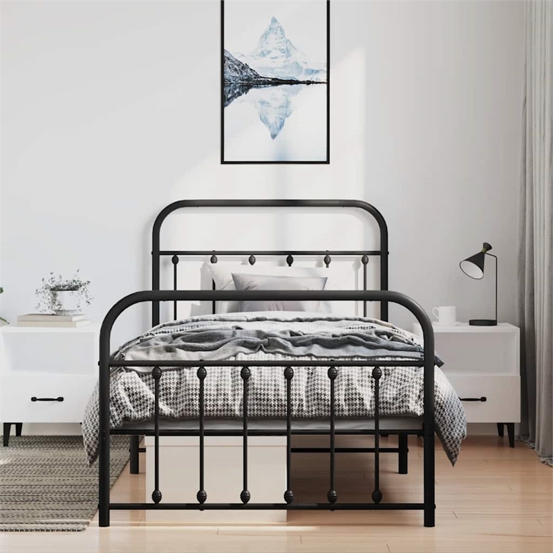 vidaXL Powder-Coated Steel Single Bed Frame in Black