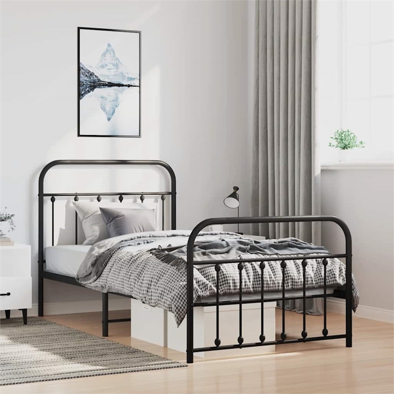 vidaXL Powder-Coated Steel Single Bed Frame in Black