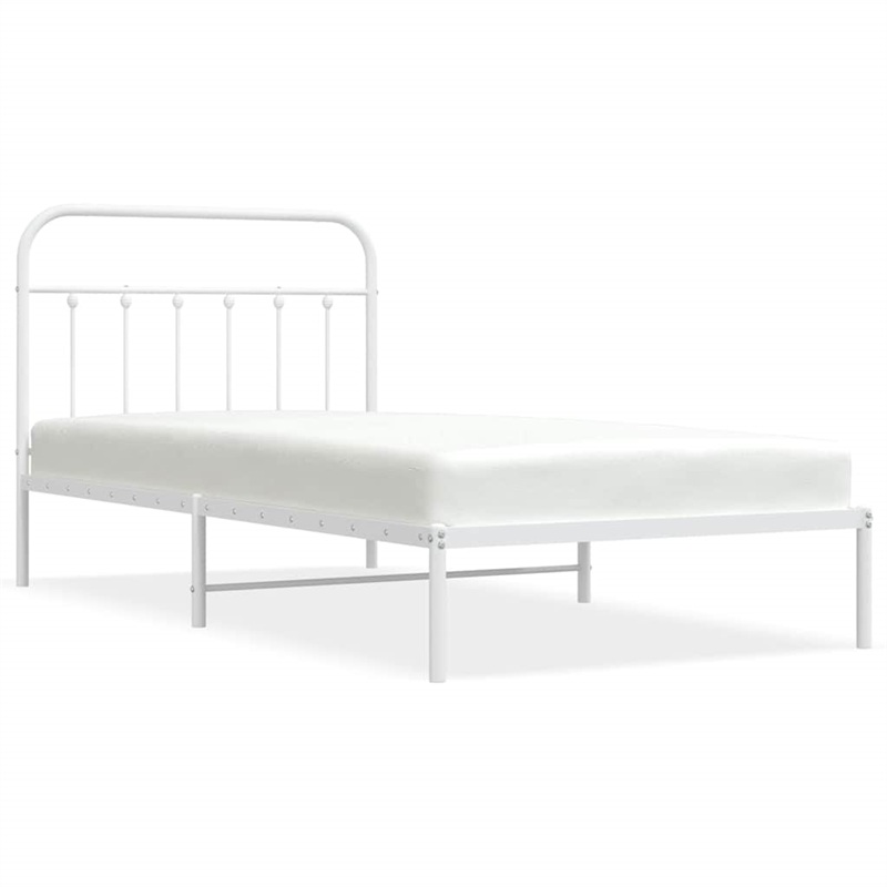 vidaXL Rectangular Powder-Coated Steel Twin Bed Frame in White