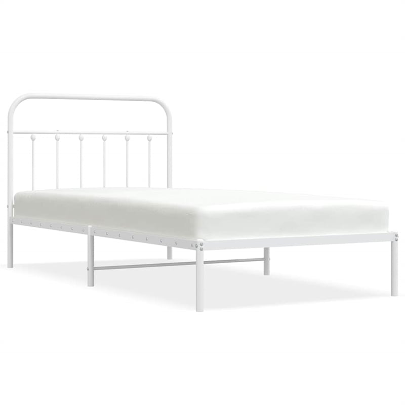 vidaXL Rectangular Powder-Coated Steel Twin Bed Frame in White