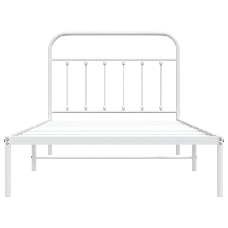 vidaXL Rectangular Powder-Coated Steel Twin Bed Frame in White