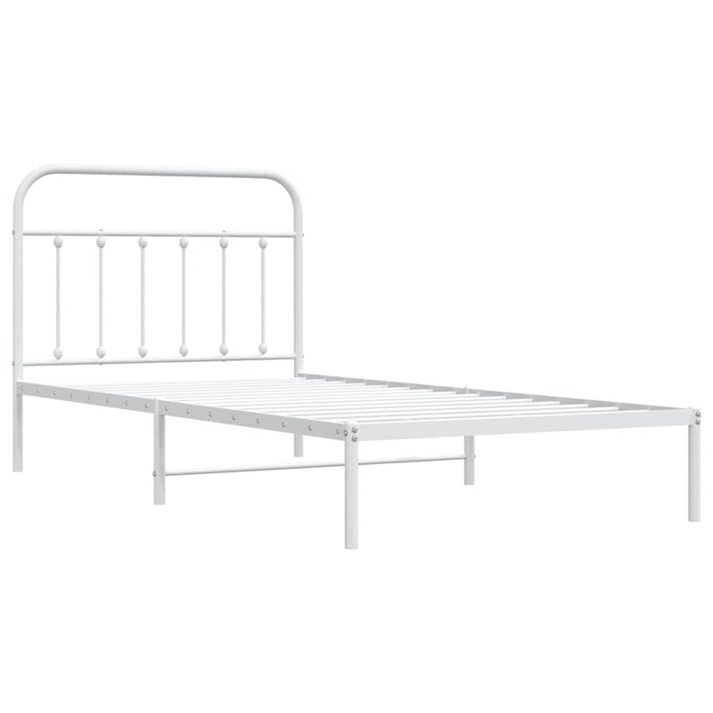 vidaXL Rectangular Powder-Coated Steel Twin Bed Frame in White