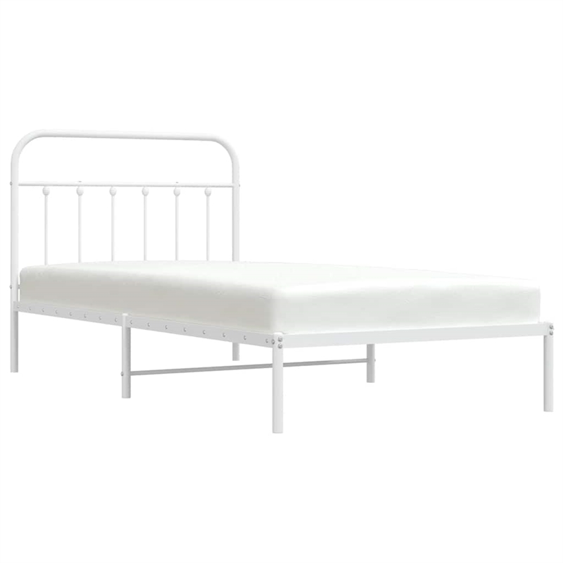vidaXL Rectangular Powder-Coated Steel Twin Bed Frame in White