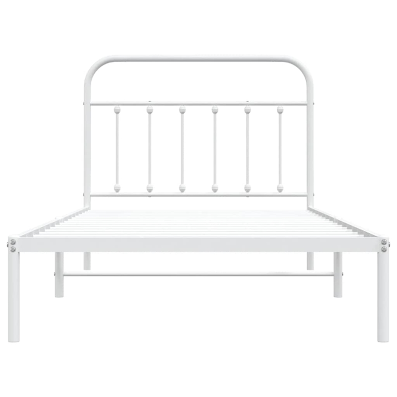 vidaXL Rectangular Powder-Coated Steel Twin Bed Frame in White