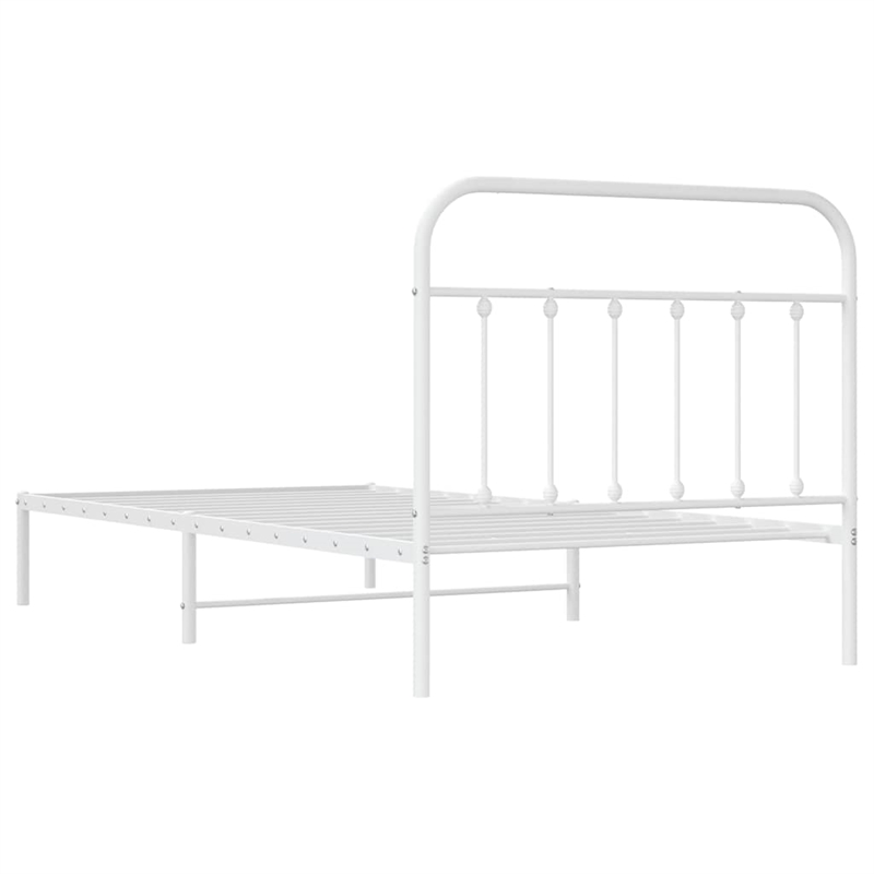 vidaXL Rectangular Powder-Coated Steel Twin Bed Frame in White
