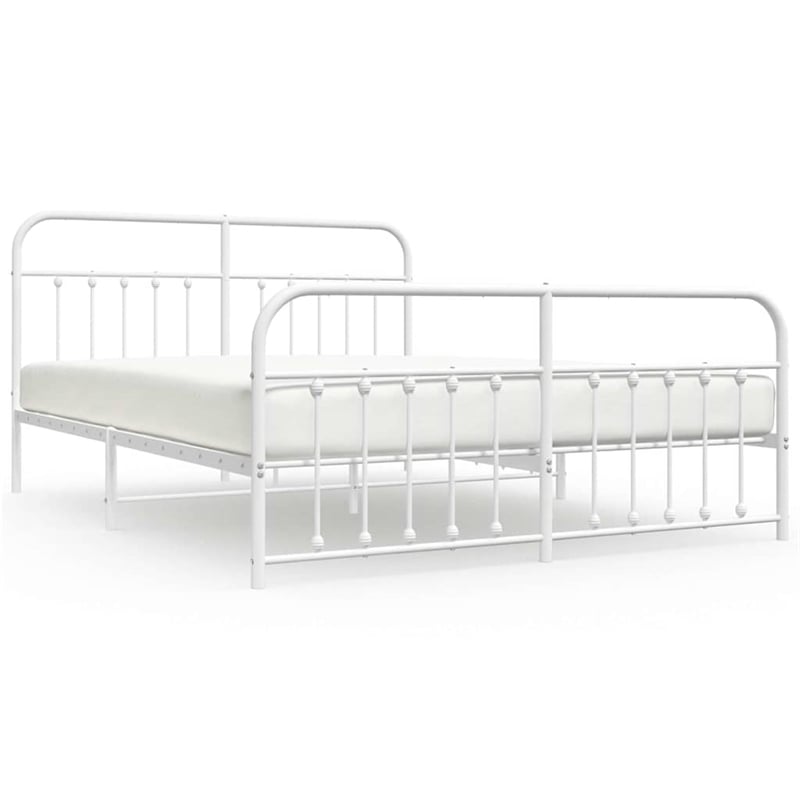 vidaXL Rectangular Powder-Coated Steel Full Bed Frame in White