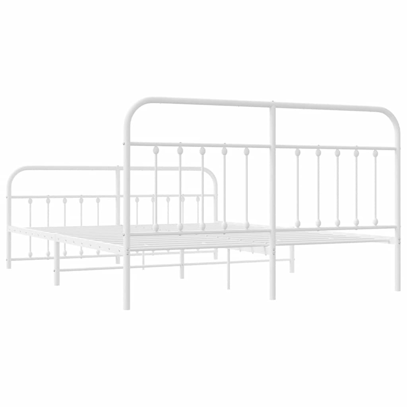 vidaXL Rectangular Powder-Coated Steel Full Bed Frame in White