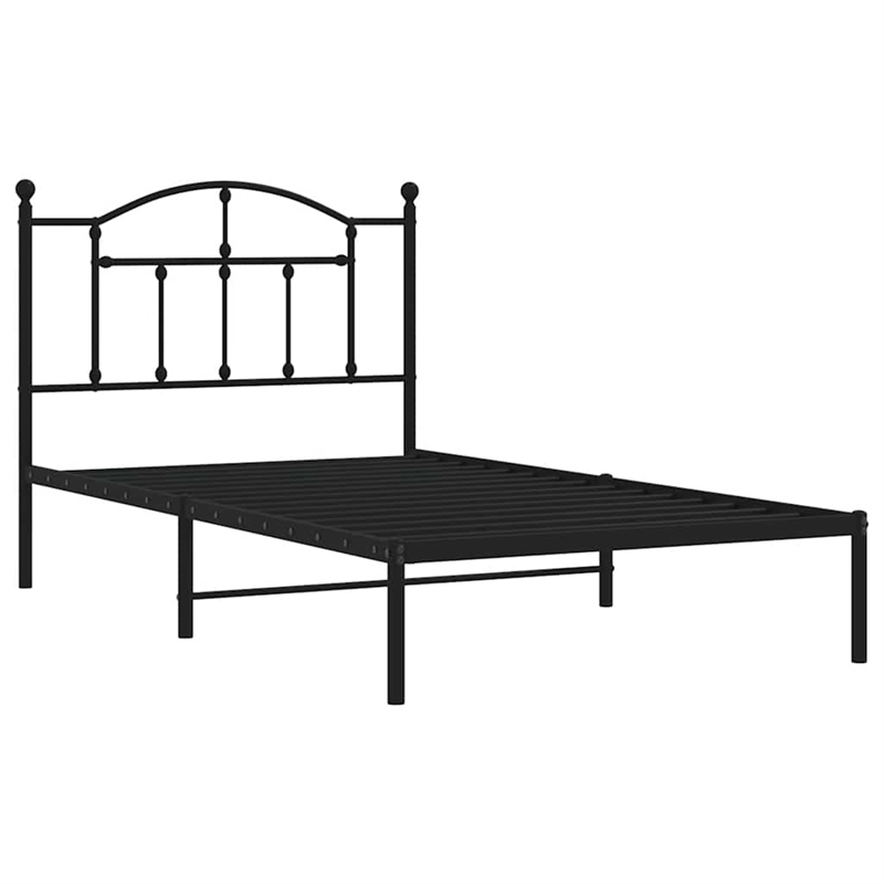 vidaXL Powder-Coated Steel Single Bed Frame in Black