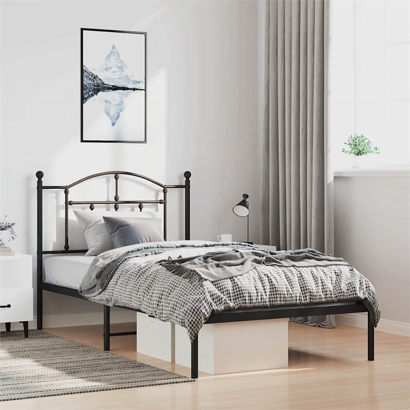vidaXL Powder-Coated Steel Single Bed Frame in Black